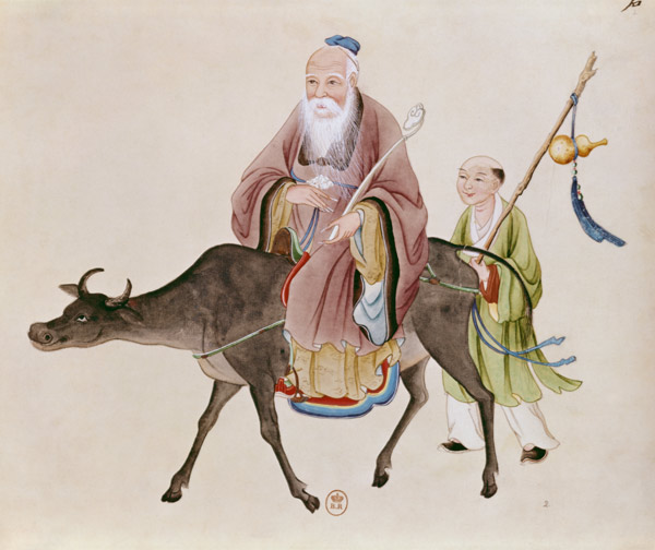 Lao-Tzu (c.604-531) on his buffalo, followed by a disciple  on de Chinese School