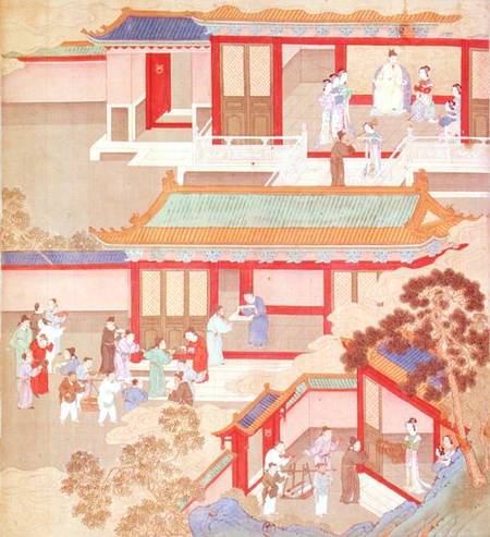 Emperor Hsuan Tsung (712-756 AD) at home, from a history of Chinese emperors de Chinese School