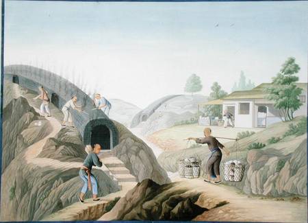 Manufacture of Porcelain: Firing the Dragon Kiln (w/c and gouache on paper) de Chinese School