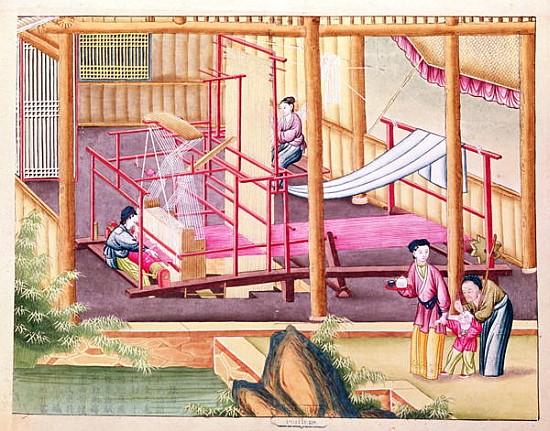 Ms 202 fol.10 Weaving, from a book on the silk industry de Chinese School