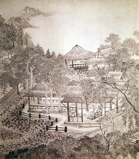 Passing the Summer at the Thatched Hall of the Inkwell (ink on paper) de Chinese School