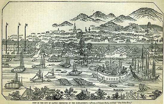 Port of the City of Canton, destroyed the bombardment, Chinese illustration printed in ''The Illustr de Chinese School