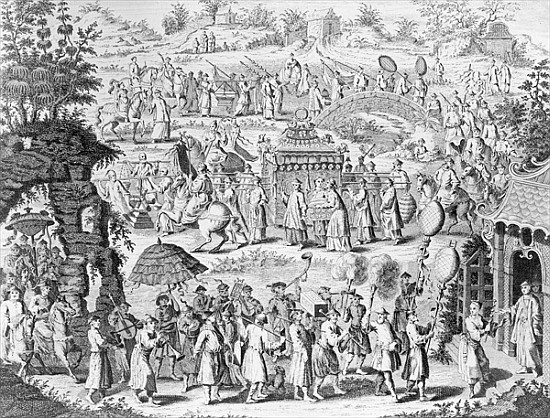 Procession of a bride going home to her husband; engraved by N. Parr (b/w photo);  de Chinese School