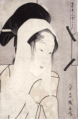 A bust portrait of Kokin, from the series 'Tosei bijin awase' (Gallery of Contemporary Beauties) 179 de Chokosai Eisho