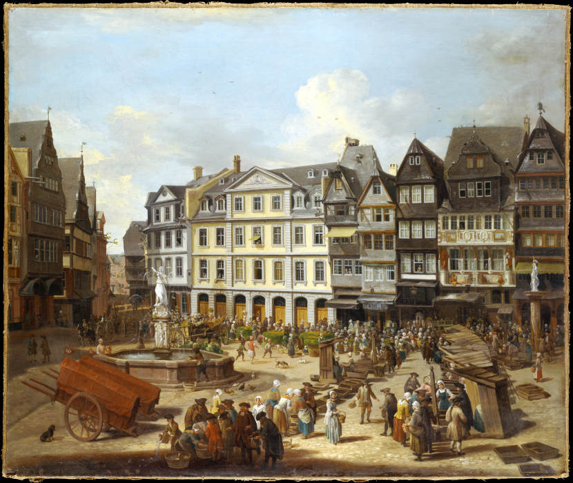 A Market on the Römerberg in Frankfurt de Christian Georg Schütz d. Ä.