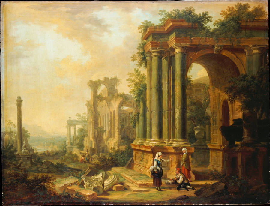 Landscape with Ancient Ruins and a Column de Christian Georg Schütz d. Ä.