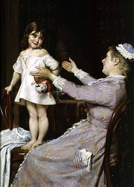 Little Girl with a Doll and Her Nurse de Christian Pram Henningsen