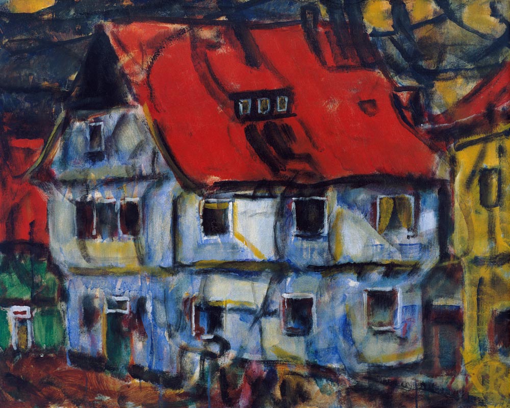 Blue house with a red roof. de Christian Rohlfs