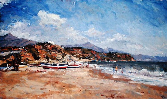 Beach and Mountains, Nerja, 2001(oil on canvas)  de Christopher  Glanville