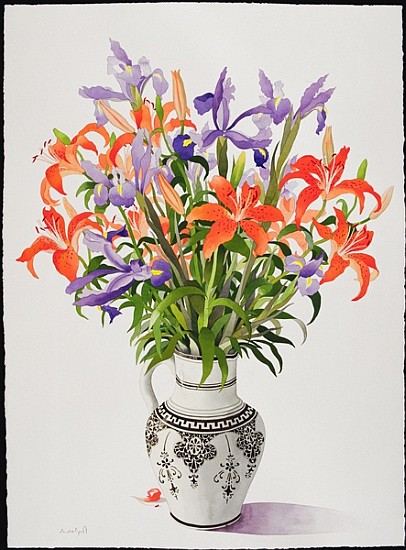 Flowers in a Black and White Jug (w/c)  de Christopher  Ryland