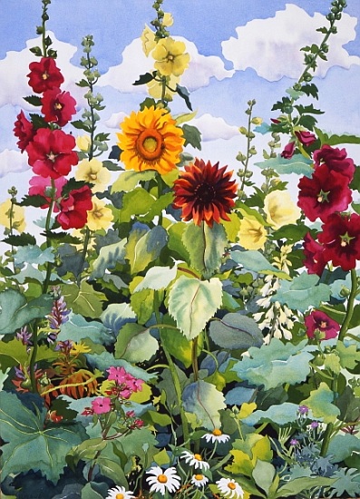 Hollyhocks and Sunflowers de Christopher  Ryland