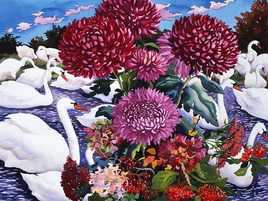 Swans and Chrysanthemums de Christopher  Ryland