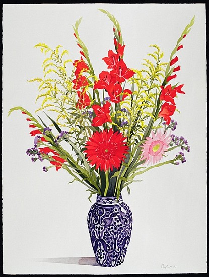 Tiger Lilies, Gladioli and Scabious in a Blue Moroccan Vase (w/c)  de Christopher  Ryland