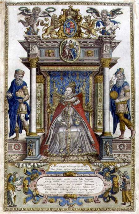 Omega 45.01A The dedication to Queen Elizabeth I from a book of maps of England and Wales de Christopher Saxton
