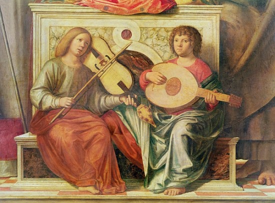 Detail of angel musicians from a painting of the Virgin and saints, 1496-99 de Giovanni Battista Cima da Conegliano