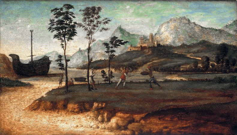 Coastal Landscape with two men fighting de Giovanni Battista Cima da Conegliano