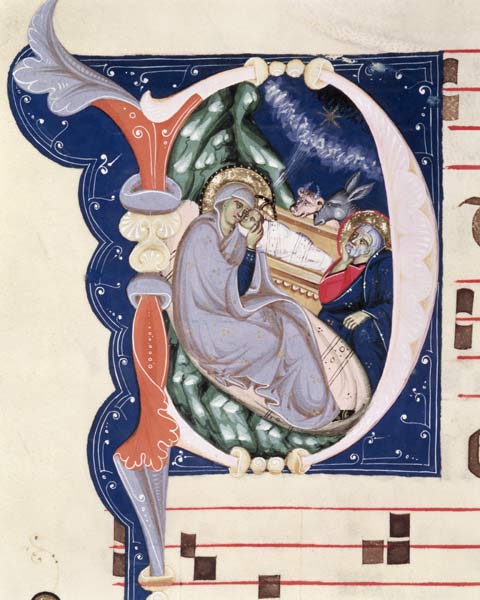 Ms 561 f.31v Historiated initial 'D' depicting the Nativity, from a gradual from the Monastery of Sa de giovanni Cimabue