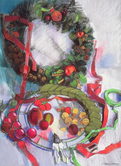 Making of Christmas Garlands (pastel on paper)  de Claire  Spencer