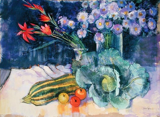 Still Life with Fruit and Flowers (mixed media)  de Claire  Spencer