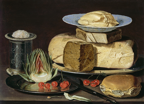 Still Life with Cheeses, Artichoke, and Cherries de Clara Peeters