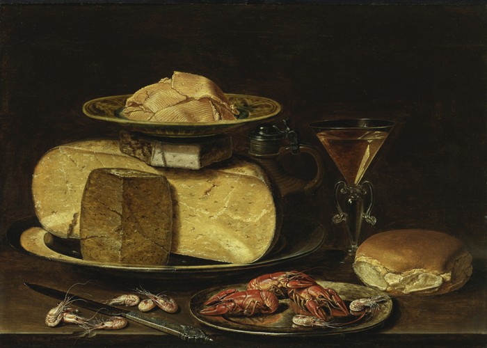 Still Life with Cheeses, Glas à la façon de Venise and crayfish on a pewter plate de Clara Peeters