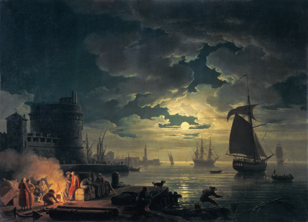 The Port of Palermo in the Moonlight de Claude Joseph Vernet