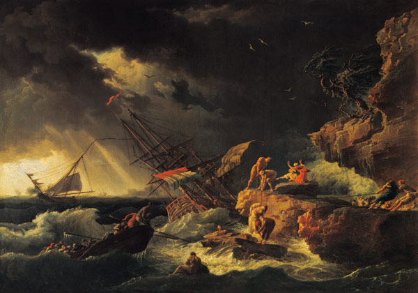 Stürmische See mit gescheitertem Segelschiff de Claude Joseph Vernet