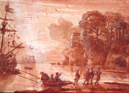 The Disembarkation of Warriors in a Port, possibly Aeneas in Latium de Claude Lorrain
