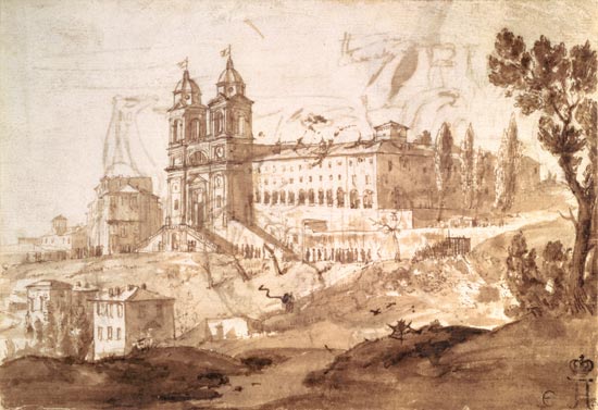 Vista de la Iglesia de Santa Trinidad del Monte, Roma de Claude Lorrain