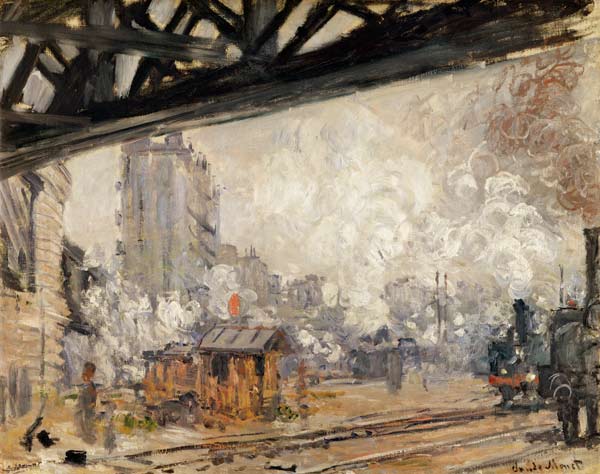 "La Gare Saint-Lazare, vue extérieure" (Außenansicht des Bahnhofs Saint-Lazare in Paris) de Claude Monet