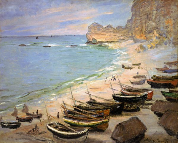 Boats on the beach of Etretat. de Claude Monet