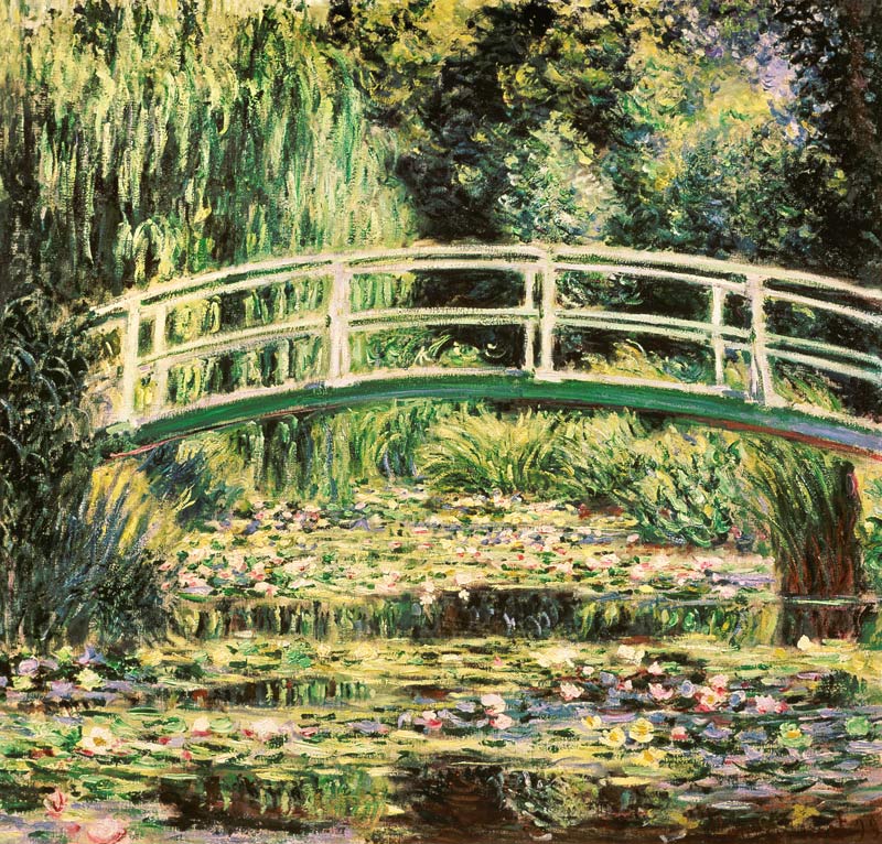Puente en el jardín de Monet con nenúfares blancos de Claude Monet