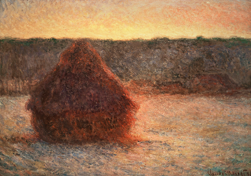 Haystacks at Sunset, Frosty Weather de Claude Monet