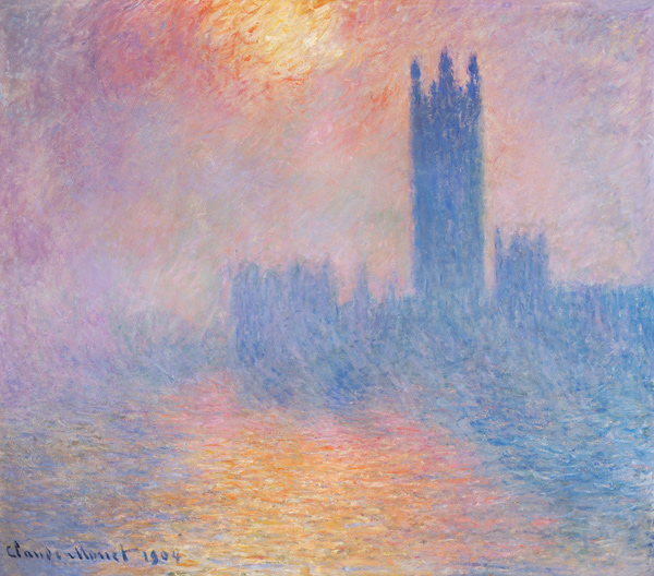 El Parlamento de Londres, con el sol penetrando en la neblina de Claude Monet