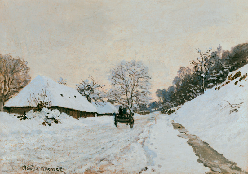 Desafío en la nieve / calle de Honfleur  de Claude Monet