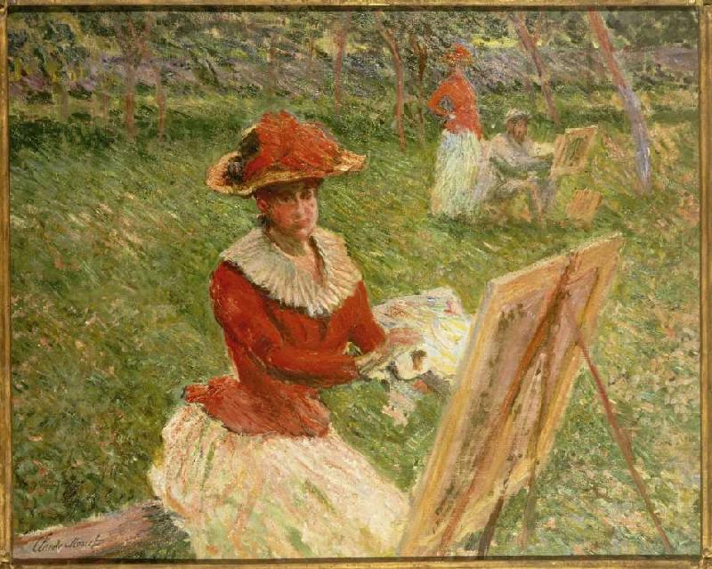 Blanche Hoschede malend de Claude Monet