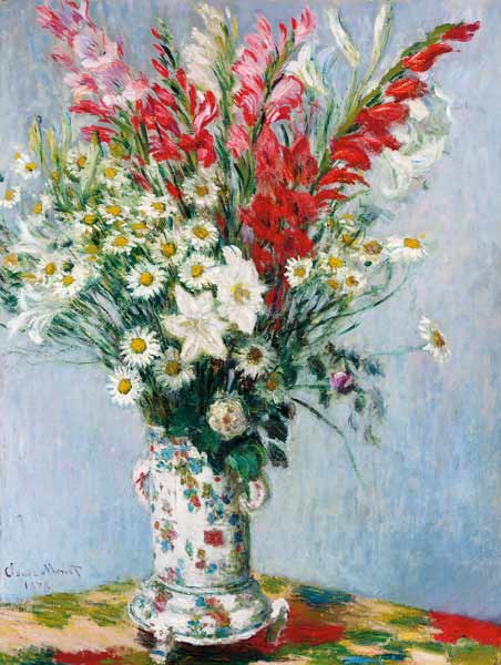 Blumenstrauß aus Gladiolen, Lilien und Margeriten de Claude Monet