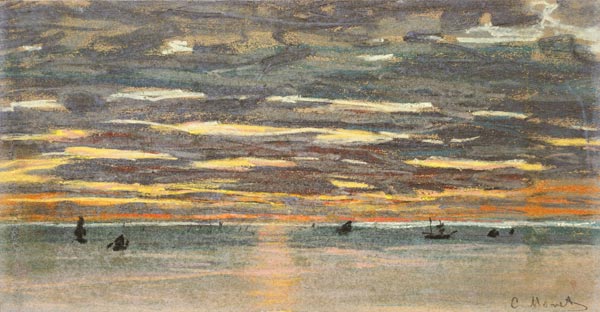 Sunset Over the Sea, 19th century (pastel & gouache on paper) de Claude Monet