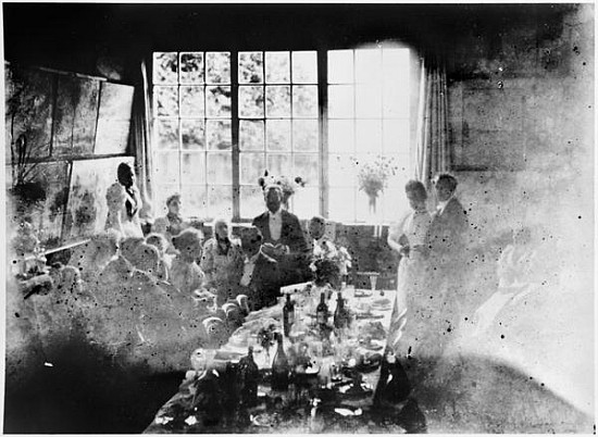 Wedding meal of Suzanne Hoschede and Theodore Earl Butler, 20 July 1892 (b/w print) de Claude Monet