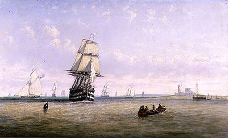 Men-o'-War, Schooners and Royal Navy Yachts in Busy Channel Scene off the Fastnet Light de Claude T. Stanfield Moore