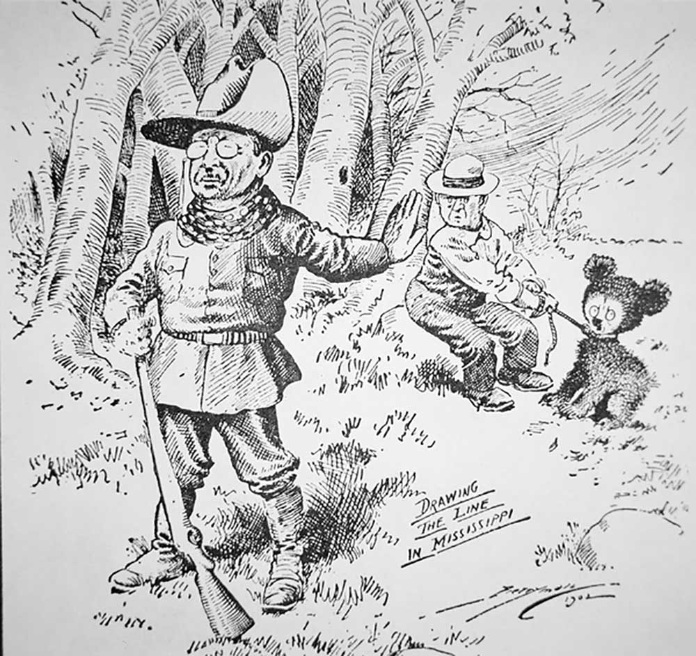 Cartoon of Theodore Teddy Roosevelt refusing to shoot a bear cub, 1902 de Clifford K. Berryman