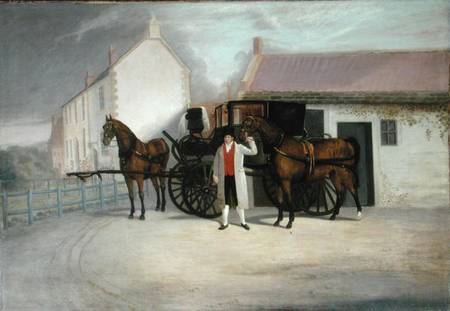 A Groom Holding a Carriage Team de Clifton Tomson