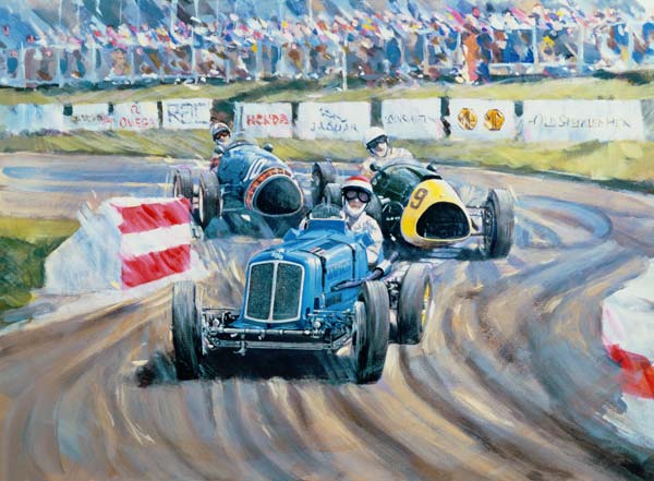 The First Race at the Goodwood Revival, 1998 (oil on canvas)  de Clive  Metcalfe