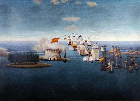 The Battle of Maracaibo on 24th July, 1823 (oil on canvas) de Colombian School