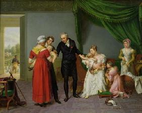 Baron Jean Louis Alibert (1768-1837) performing the vaccination against smallpox in the Chateau of L