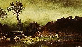 On the bank of a river at approaching thunderstorm de Constant Troyon