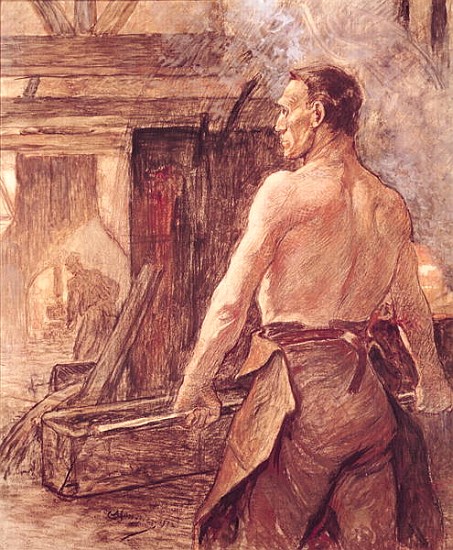Foundry Worker, 1902 (pastel & gouache on paper) de Constantin Emile Meunier