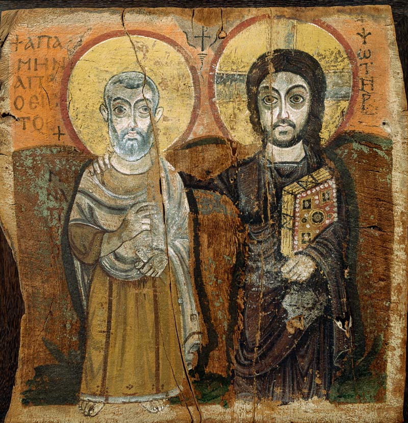 Icon depicting Abbott Mena with Christ, from Baouit de Coptic