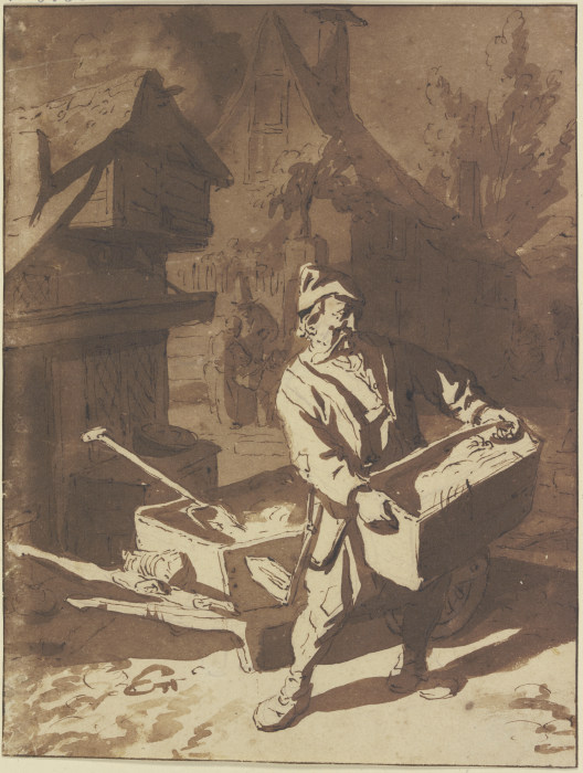 Der Ochsenhändler mit Schubkarren und Mulde de Cornelis Dusart