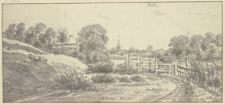 Landschaft mit Zaun, Hirte mit Hund, links zwei Ziegen de Cornelis Saftleven